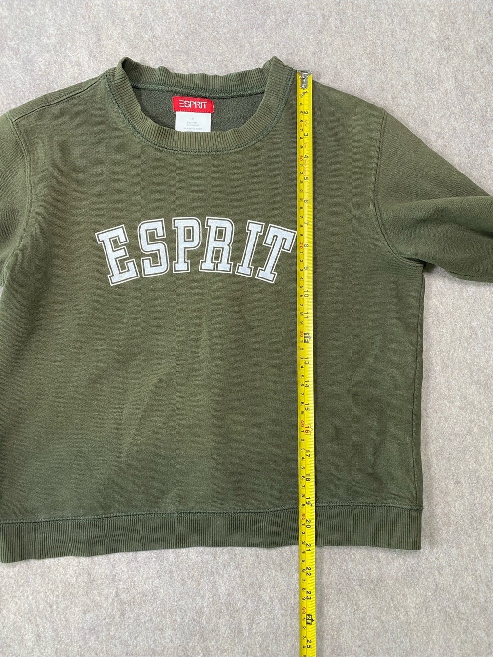 Esprit Logo Crewneck Sweatshirt Medium Olive Green Retro 80s 90s Cotton Blend - Picture 5 of 8